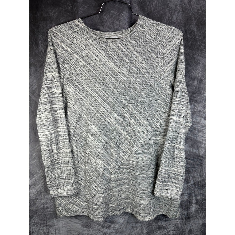 Pure Jill Tunic Top Womens Large Gray Space Dye Cotton Asymmetrical Long Sleeve